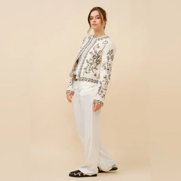 Pre loved Embroidered Zip Up Jacket in Vanilla Black - Picture 7 of 7